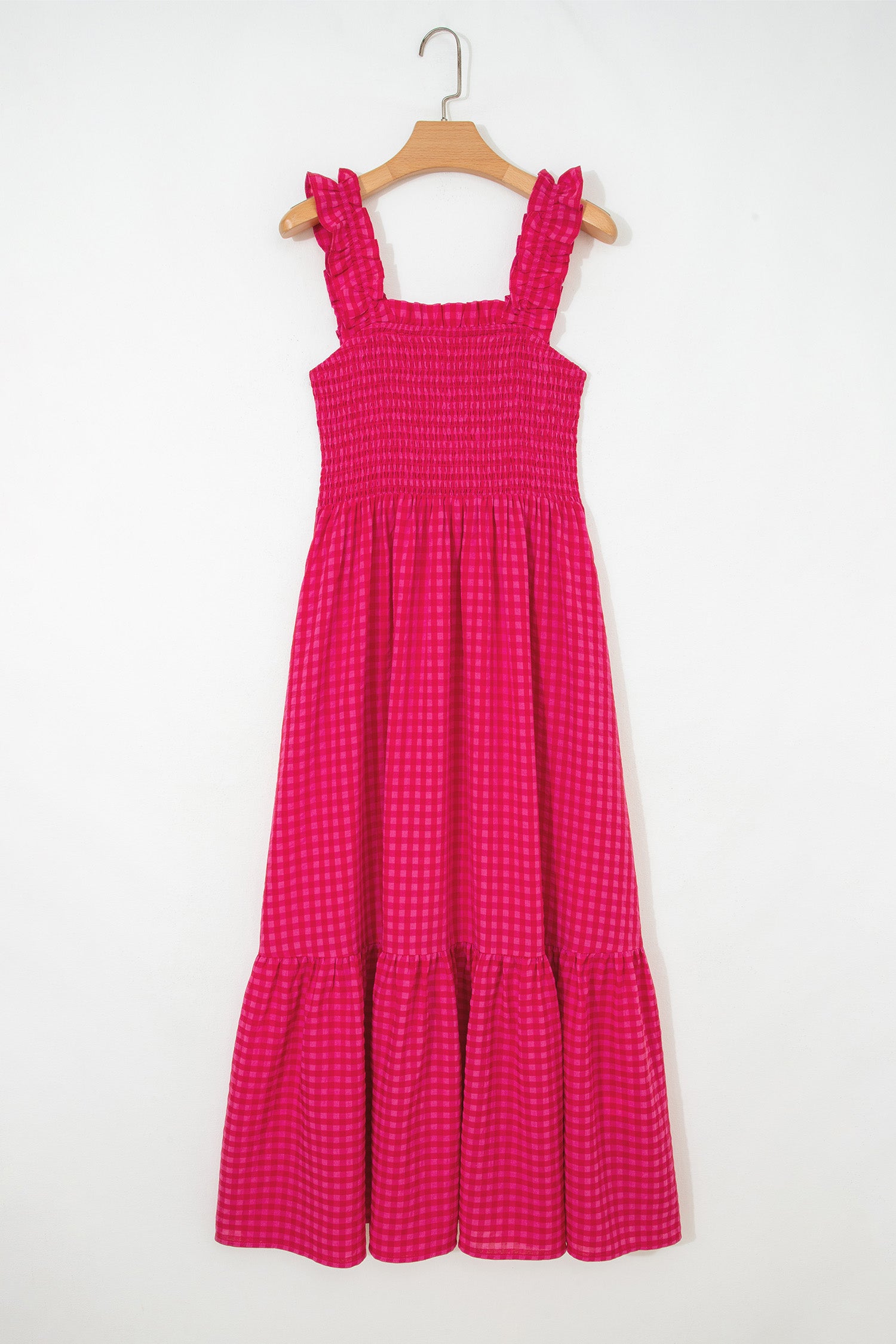 Red Plaid Square Neck Fit-and-flared Sundress