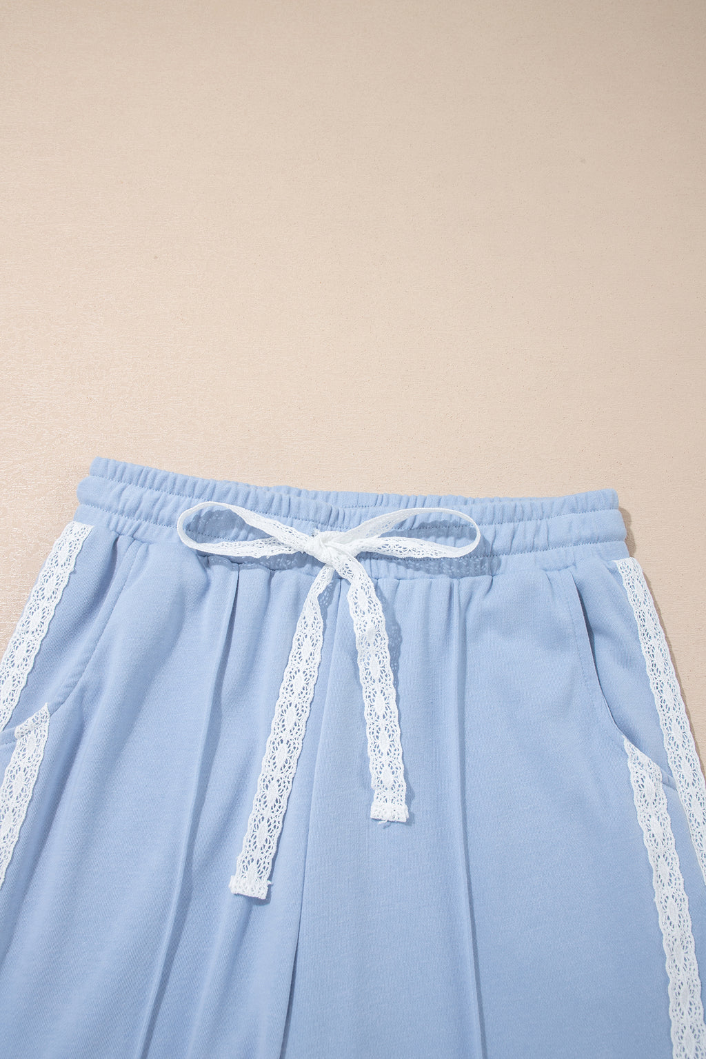 Sky Blue Lace Accent Zipped Collar Two Piece Set
