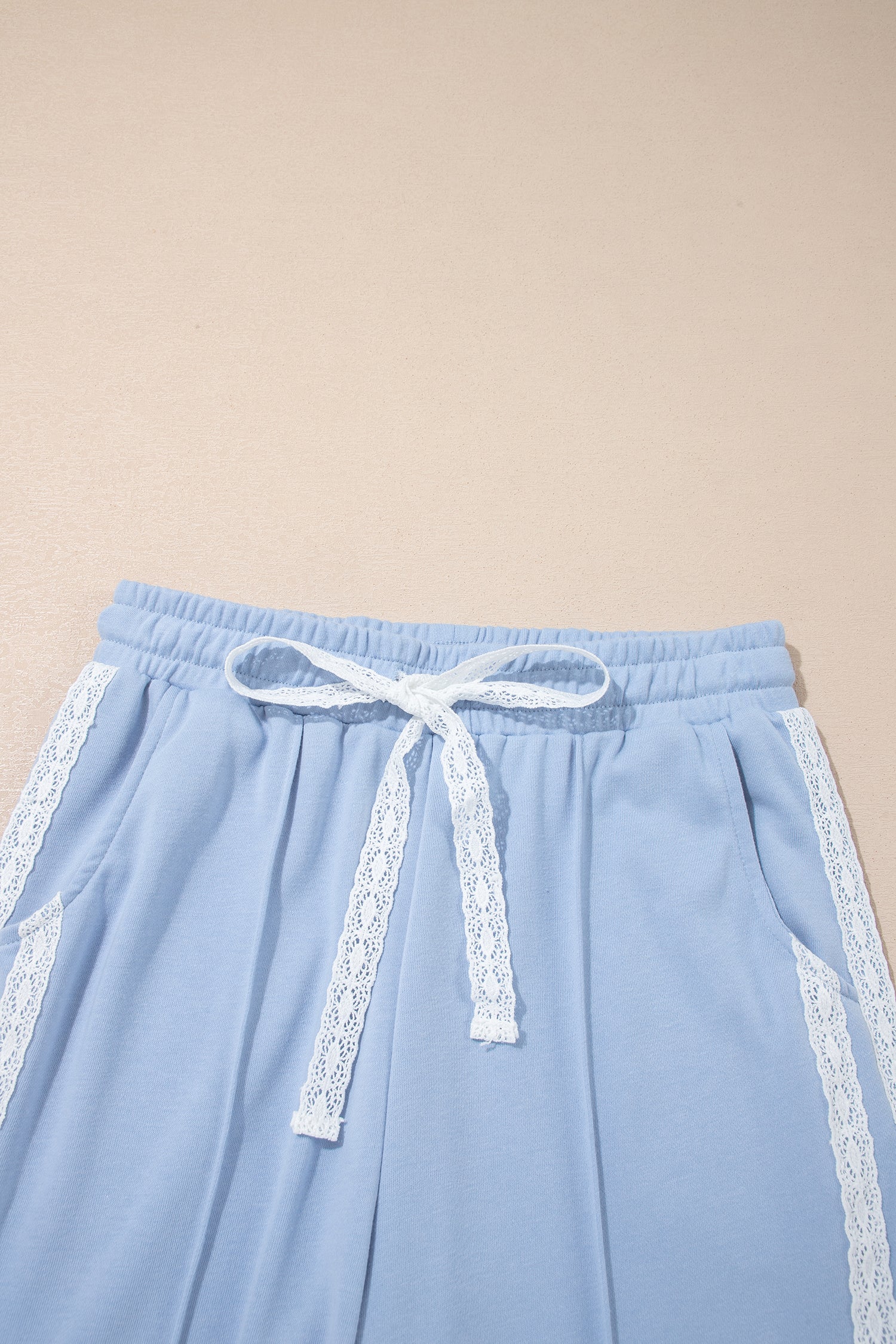 Sky Blue Lace Accent Zipped Collar Two Piece Set