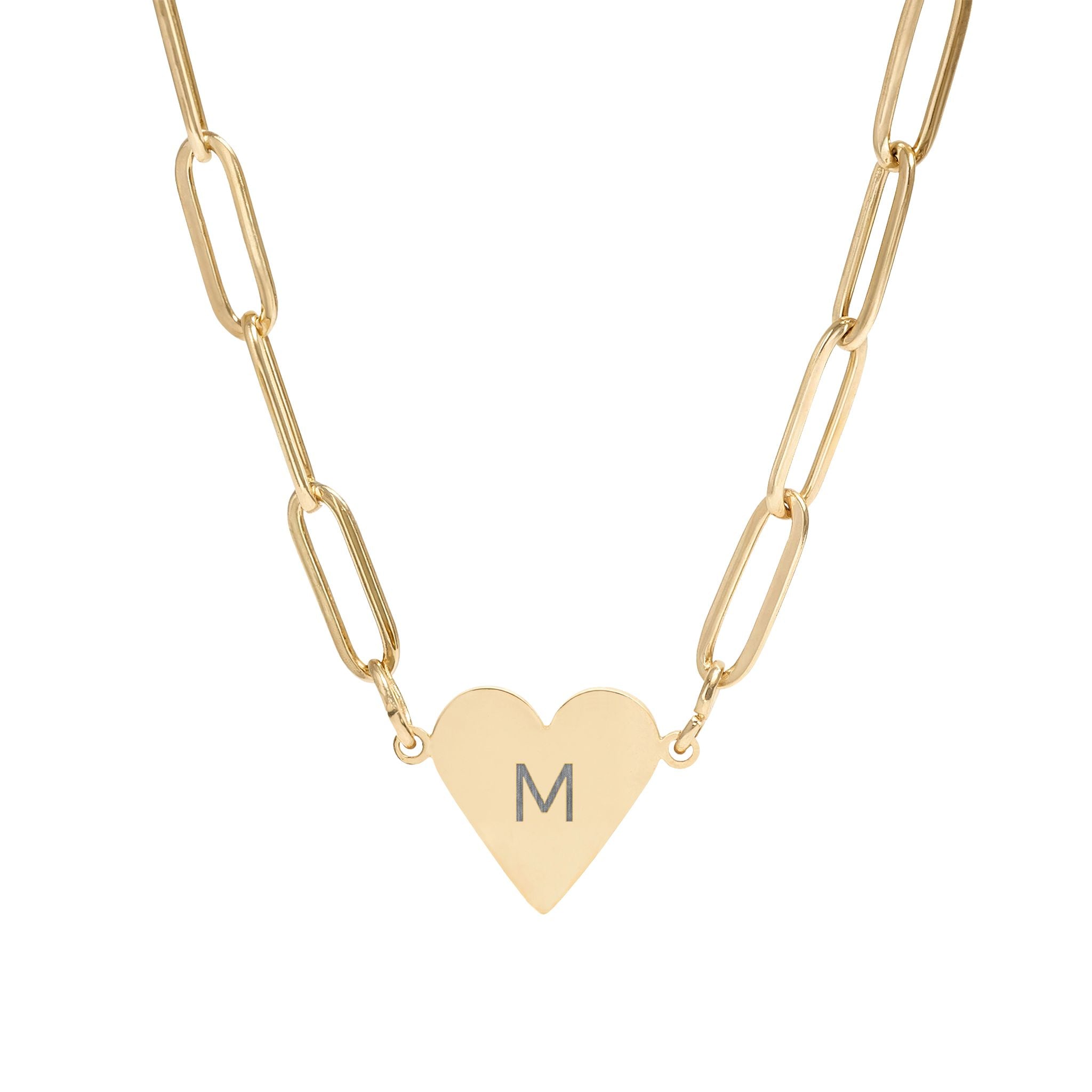 Engraved Paperclip Heart Necklace — Personalized Initial Pendant