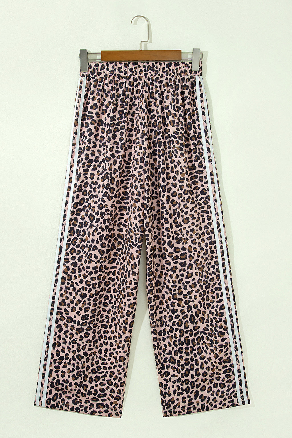 Leopard Print Side Striped Detail Casual Wide Leg Pants