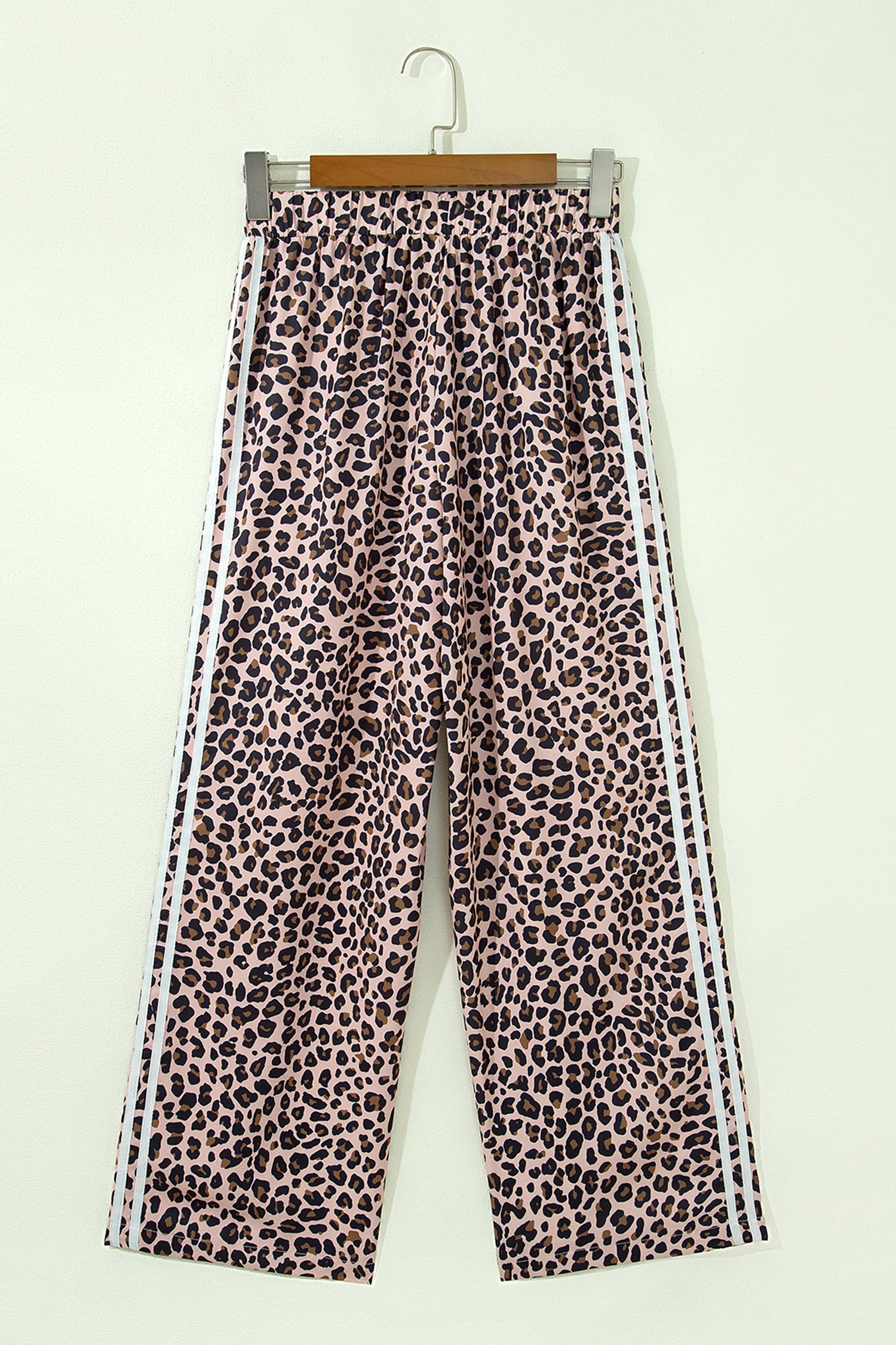 Leopard Print Side Striped Detail Casual Wide Leg Pants