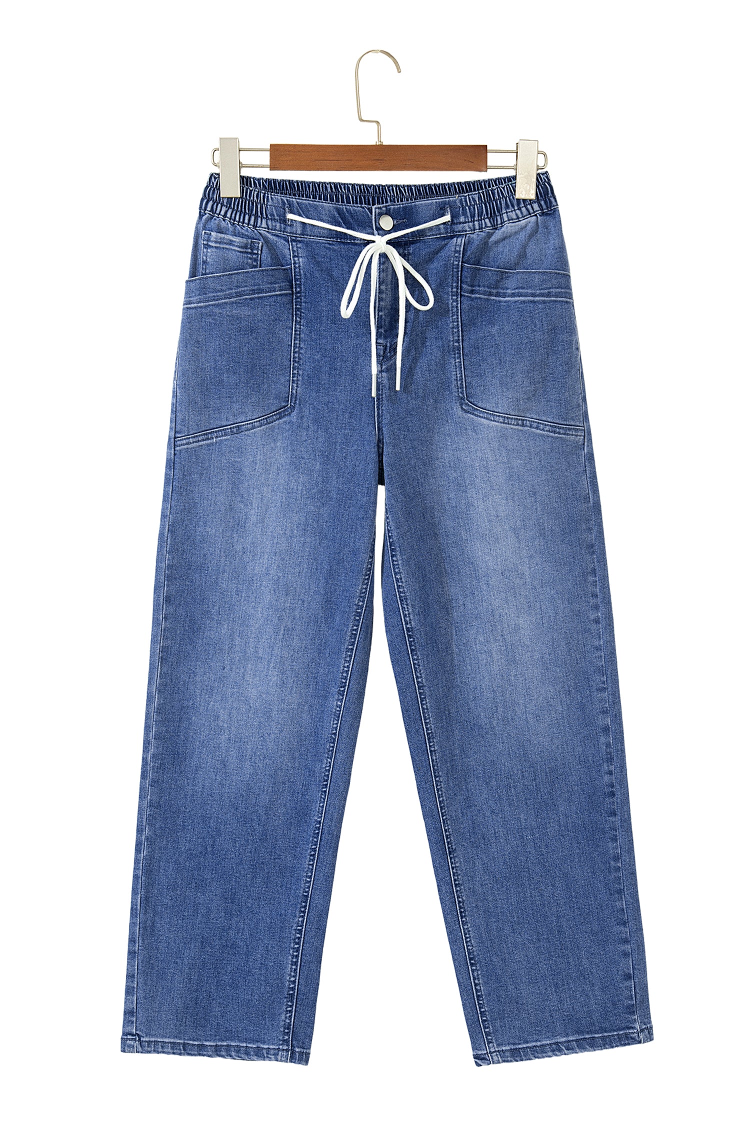 Ashleigh Blue Drawstring Waist Ankle Length Casual Jeans Pocket Detail Denim Pants