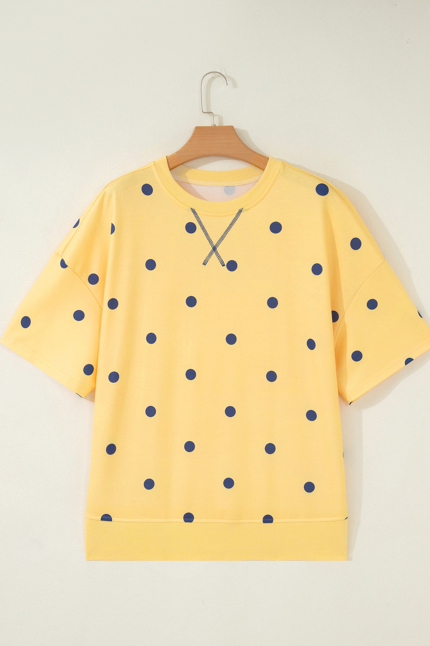 Sky Blue Polka Dot Print Crossed Seam Detail Oversize Top