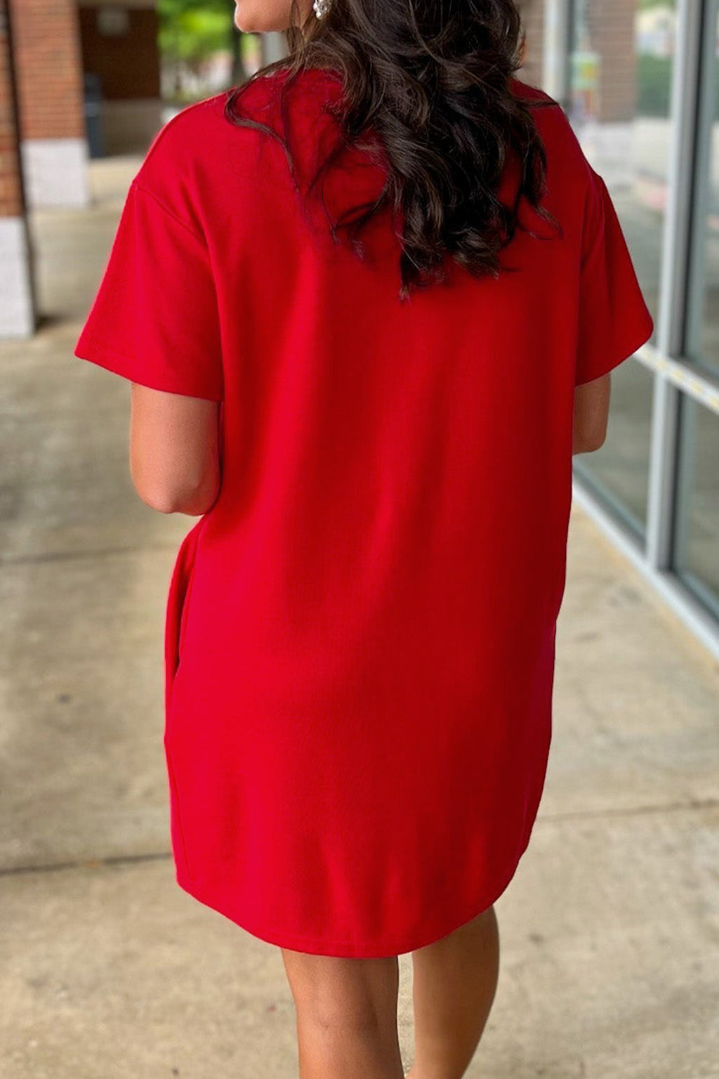 Fiery Red Sequin Trim Stars and Stripes Bow Patched Shirt Mini Dress