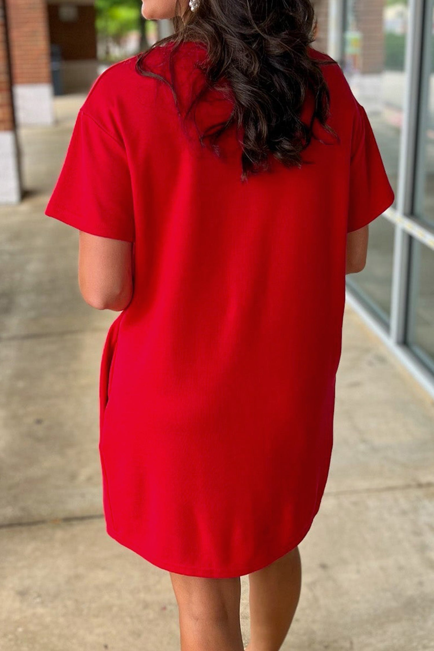 Fiery Red Sequin Trim Stars and Stripes Bow Patched Shirt Mini Dress