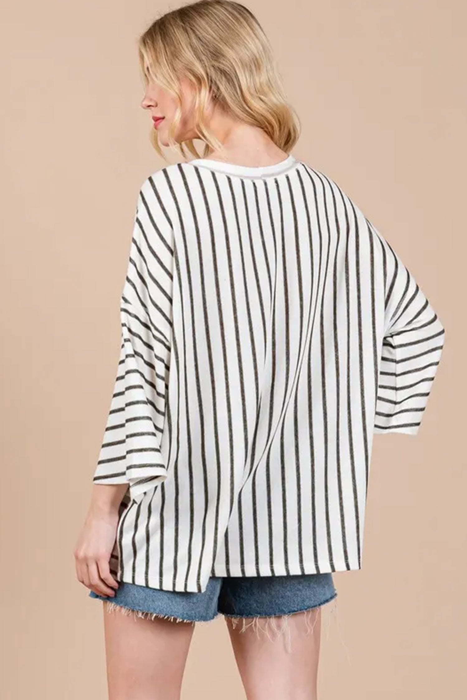 Stripe Colorblock 3/4 Sleeve Loose Top
