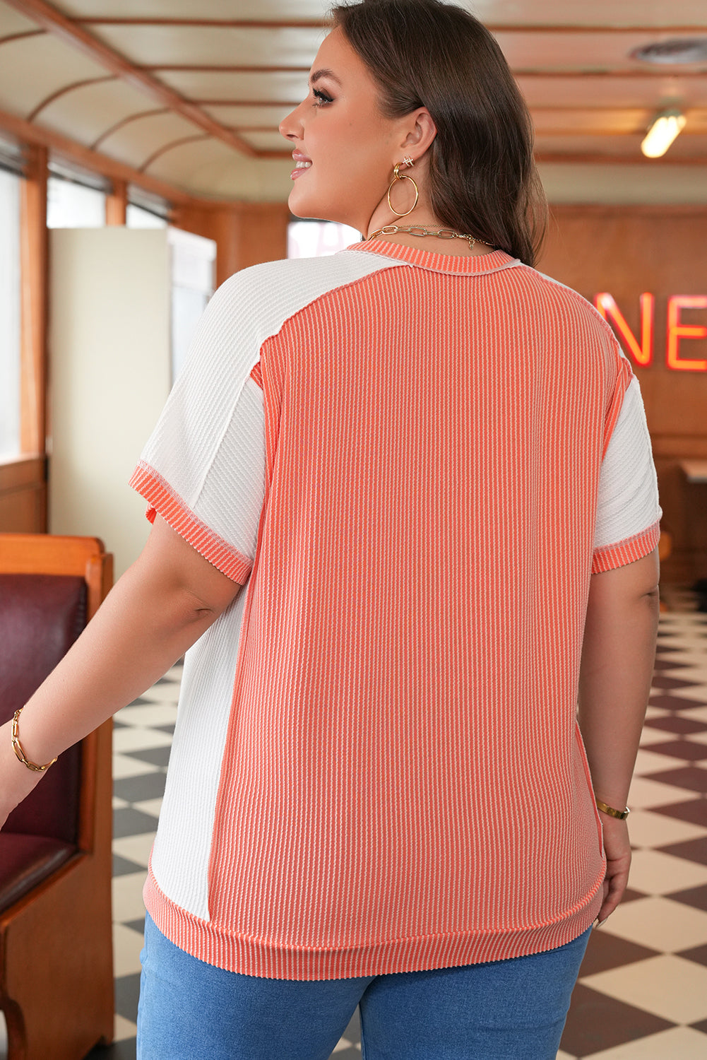 Twist Rib Colorblock Plus Size Short Sleeve Top