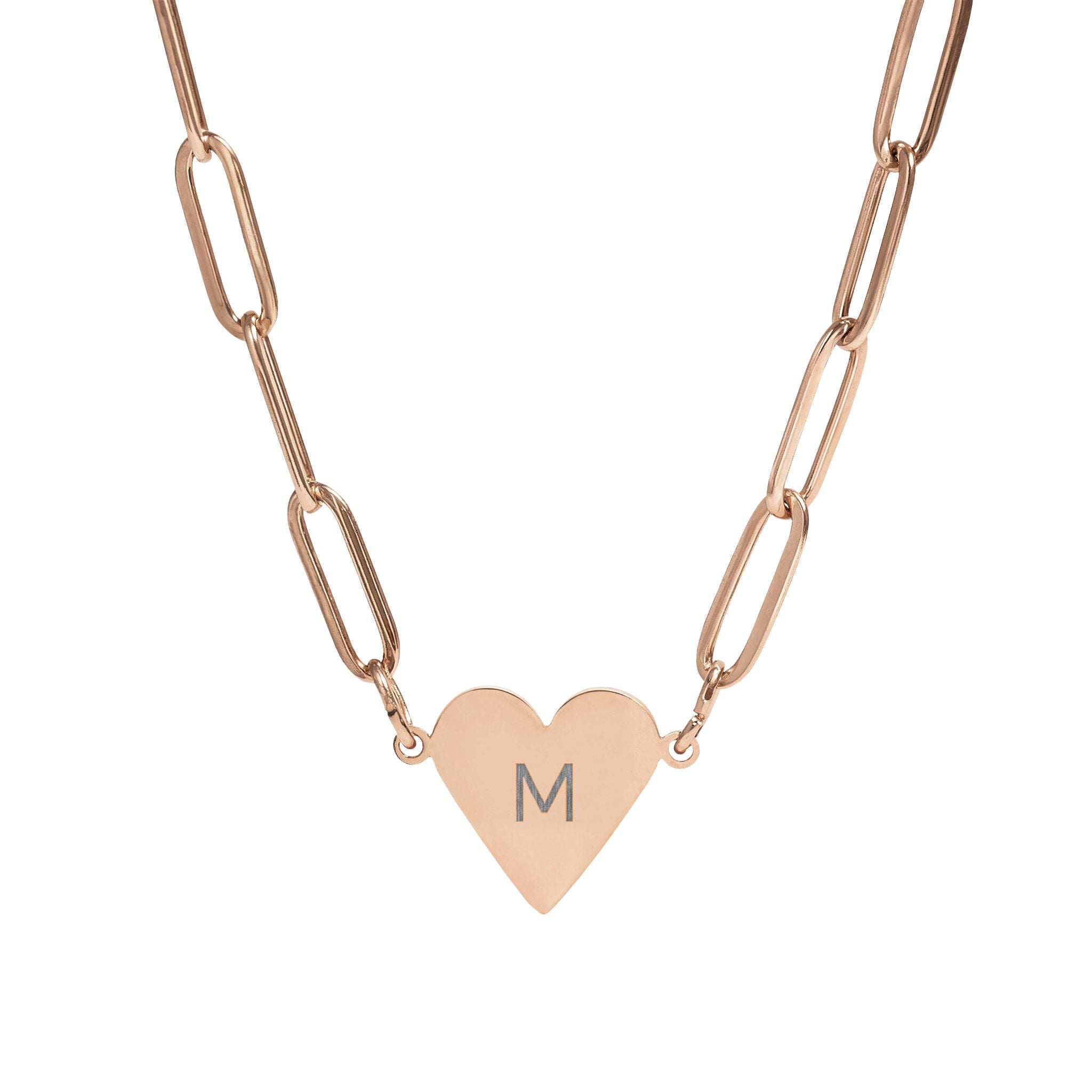 Engraved Paperclip Heart Necklace — Personalized Initial Pendant