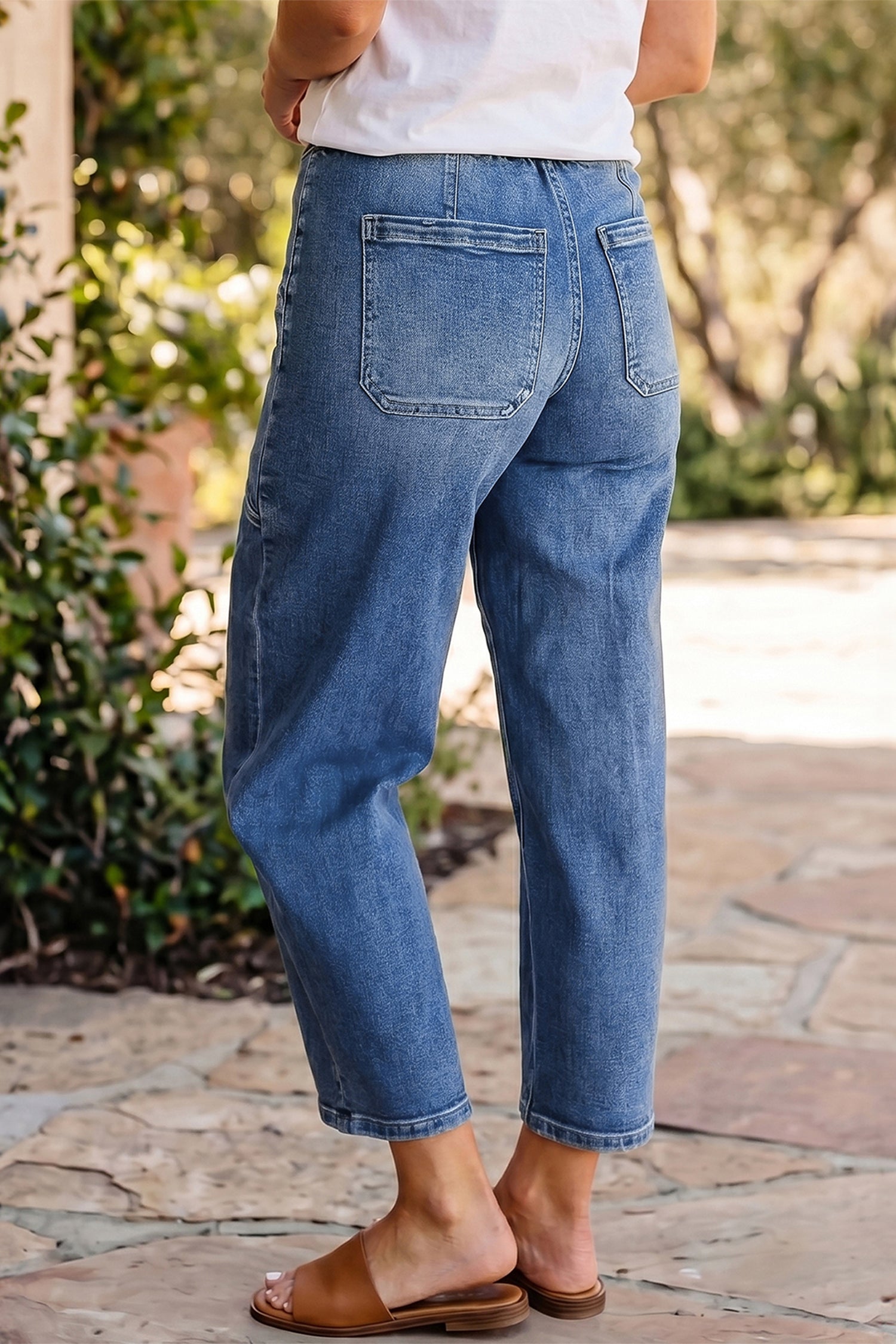 Ashleigh Blue Drawstring Waist Ankle Length Casual Jeans Pocket Detail Denim Pants