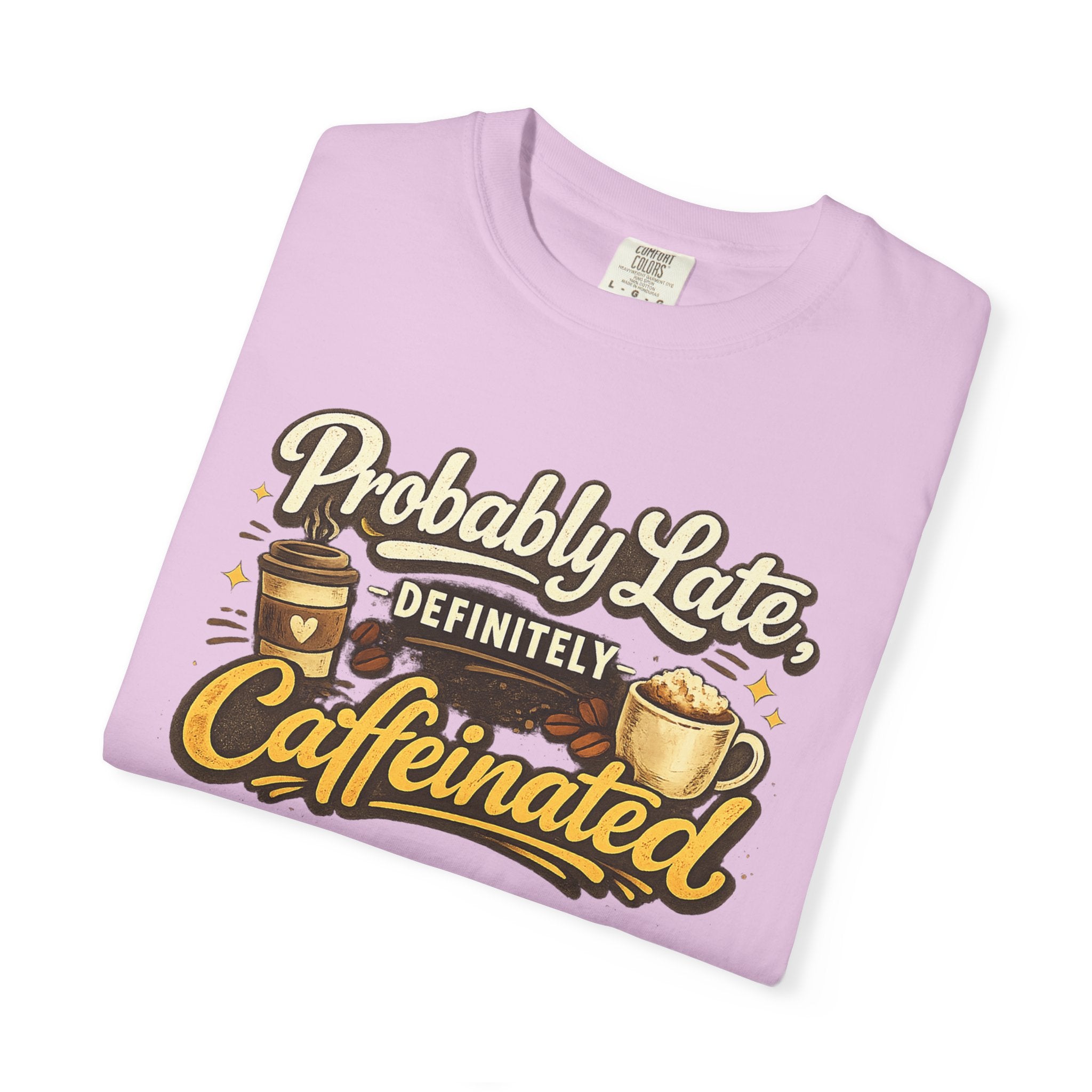 Coffee Lover T-Shirt — "Probably Late, Definitely Caffeinated" Graphic Tee