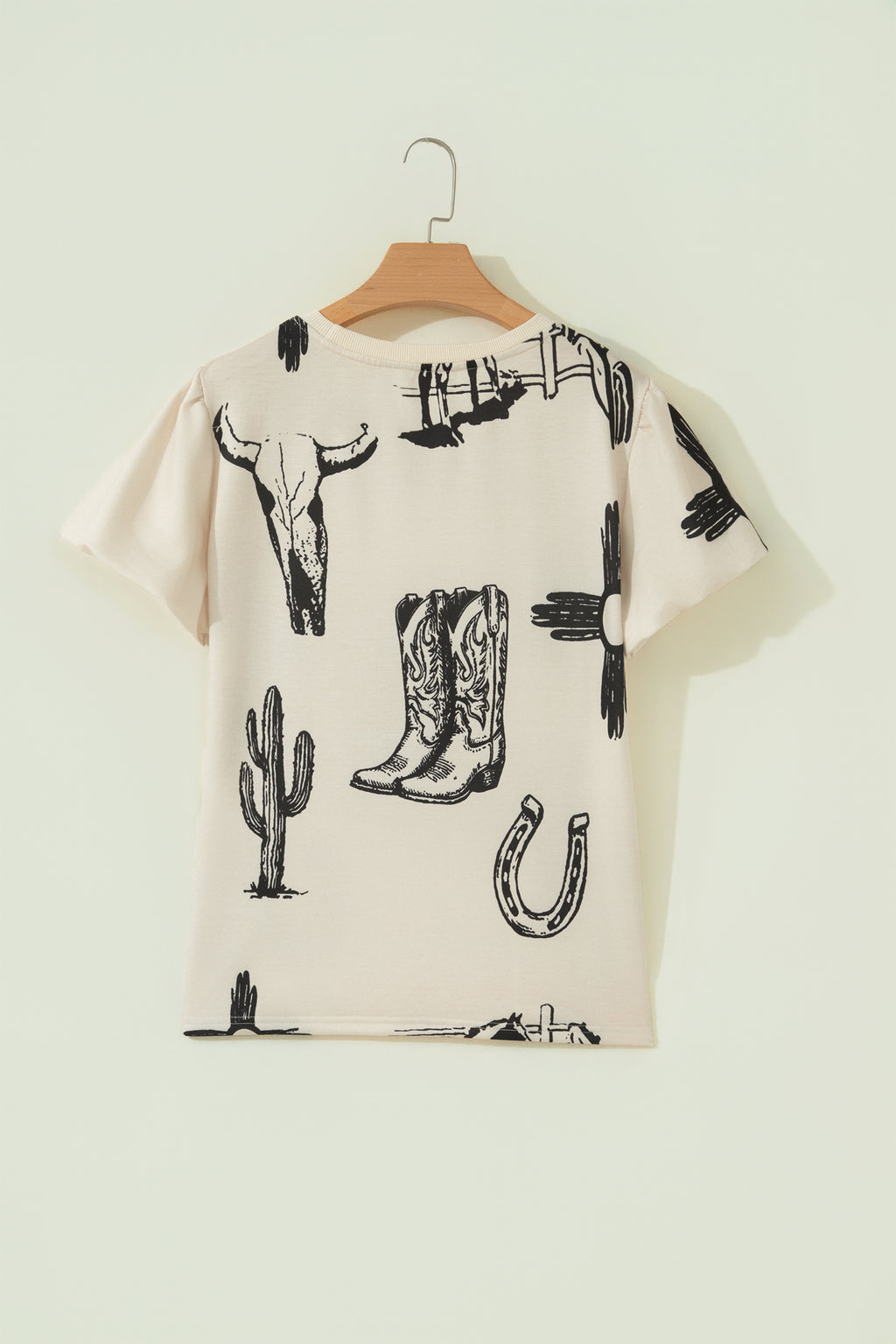 Beige Retro Western Print Top