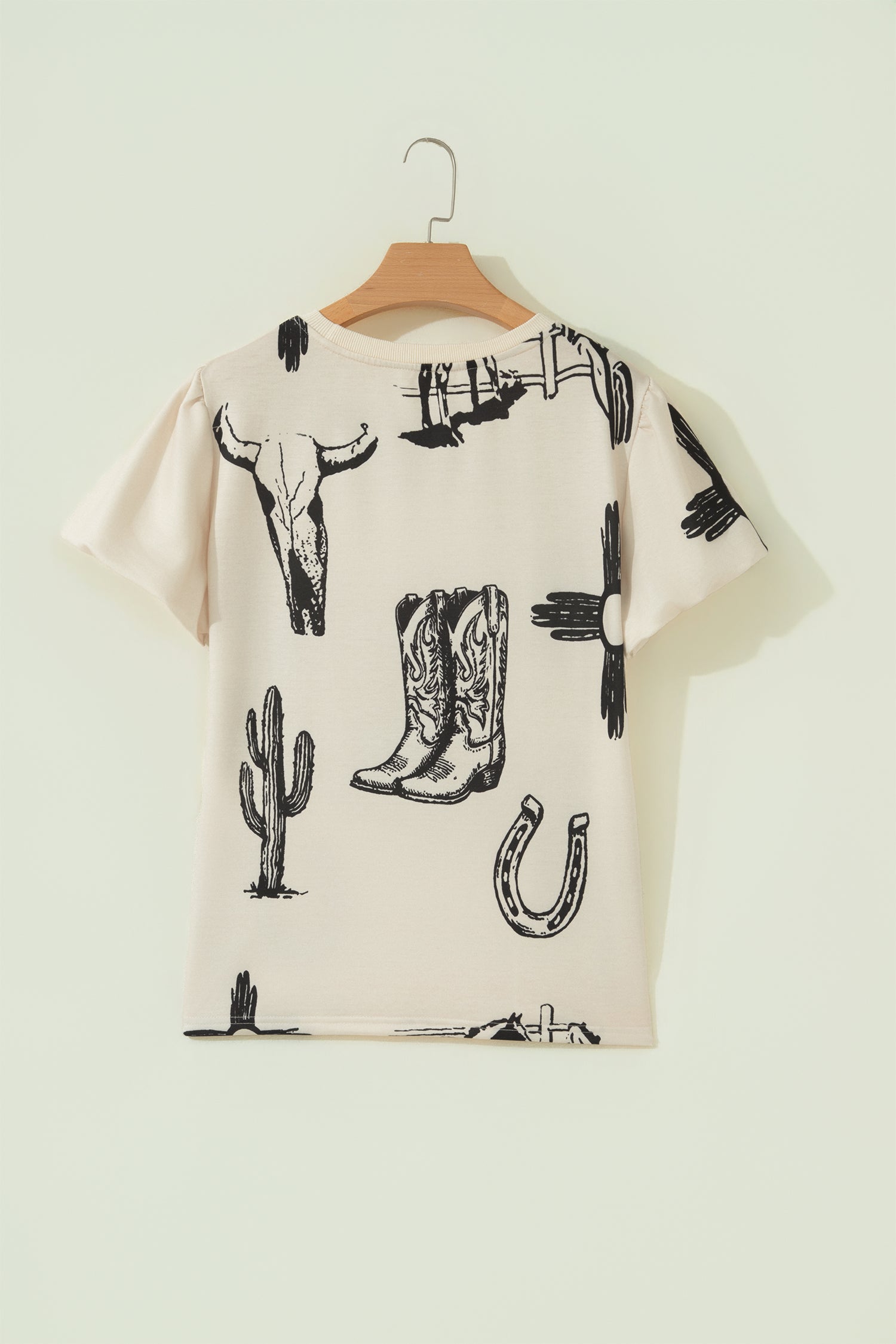 Beige Retro Western Print Top