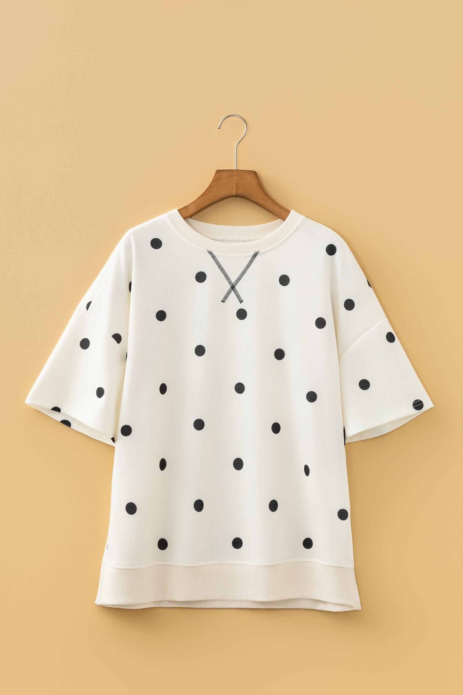 Sky Blue Polka Dot Print Crossed Seam Detail Oversize Top