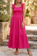 Red Plaid Square Neck Fit-and-flared Sundress