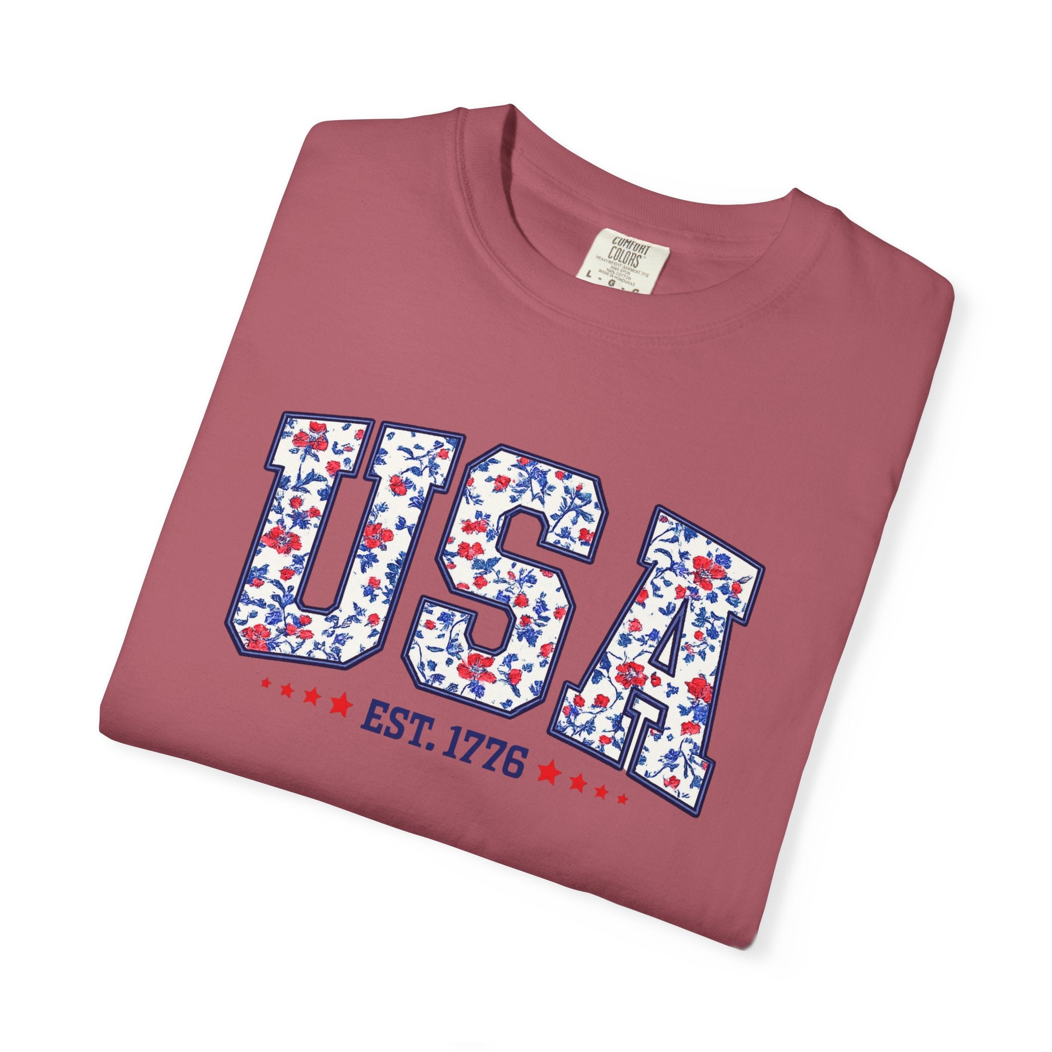 USA Floral Patriotic T-Shirt — EST. 1776