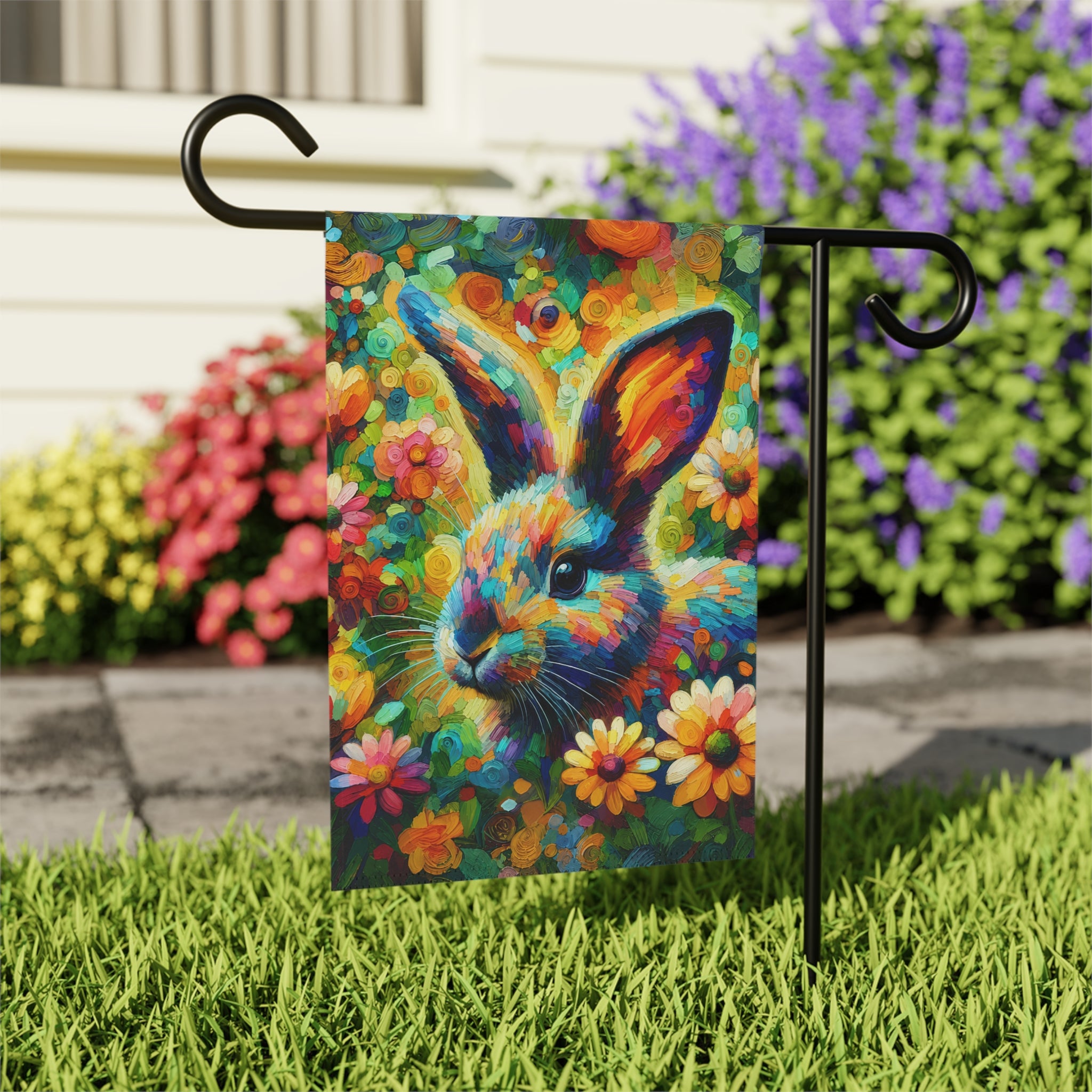 Colorful Bunny Garden Flag