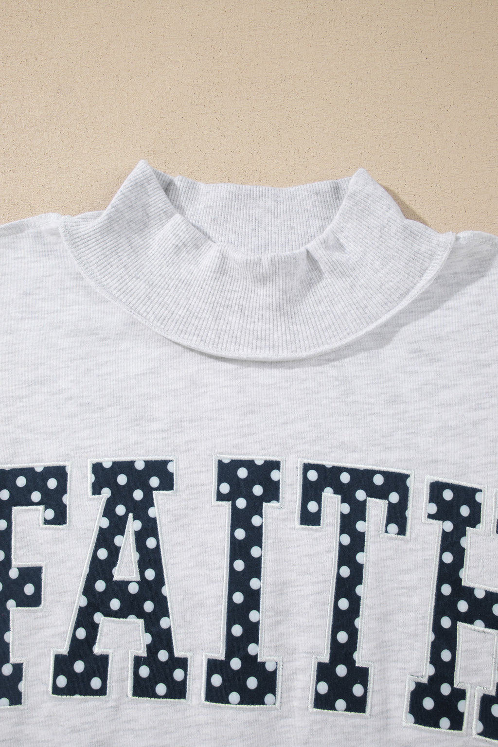 Light Grey High Neck Polka Dot Slogan Printed Sweatshirt