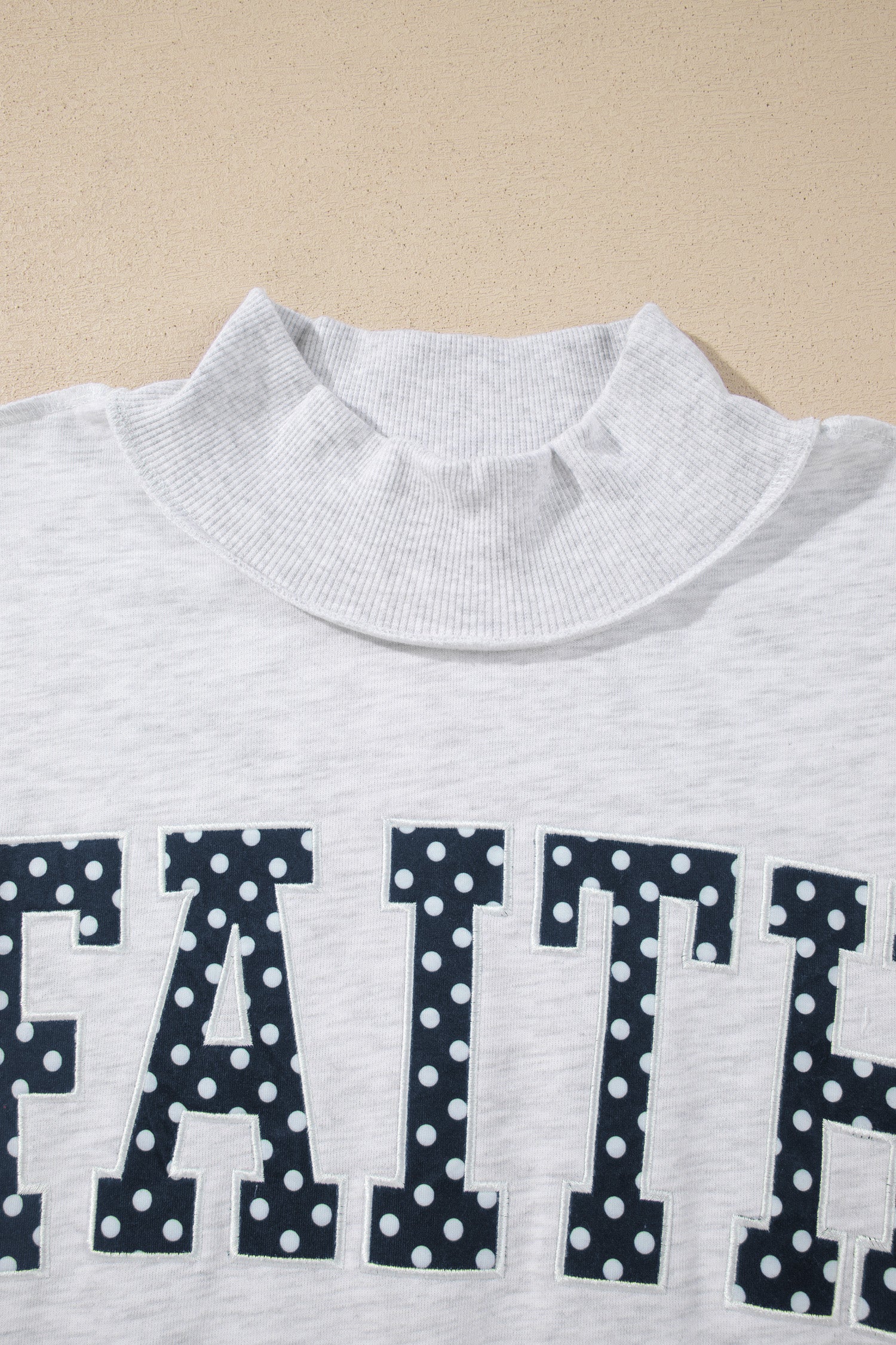 Light Grey High Neck Polka Dot Slogan Printed Sweatshirt