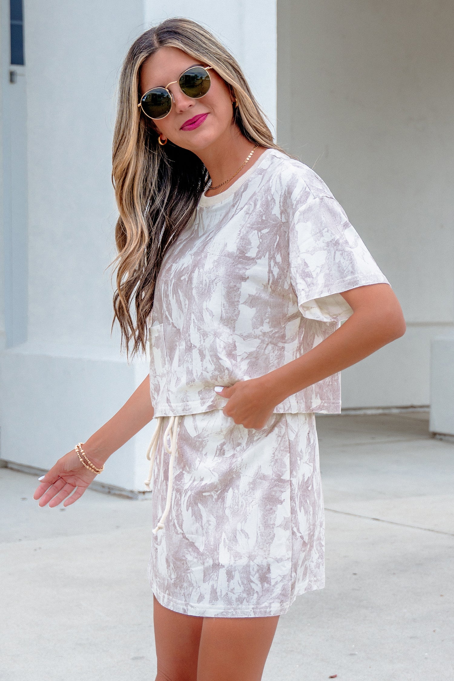 Gray Woodland Camo Print Raw Edge Cropped Set