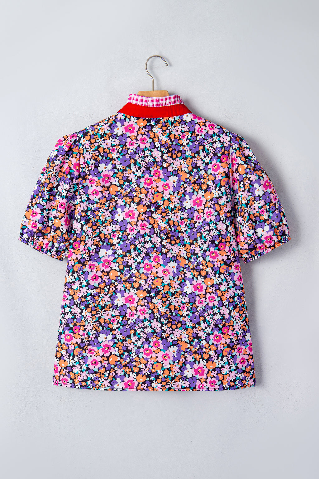 Floral Print Colorblock Trim V Neck Top