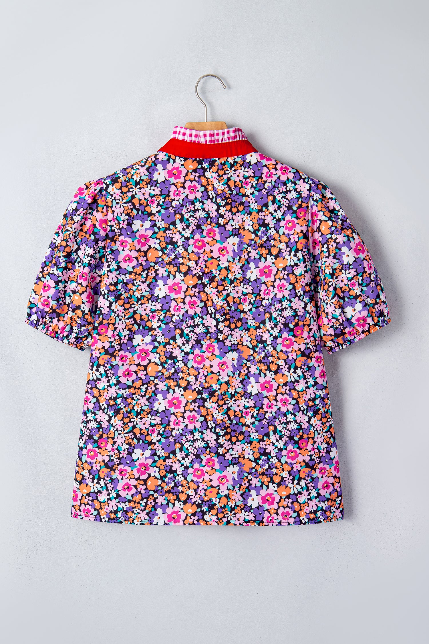 Floral Print Colorblock Trim V Neck Top
