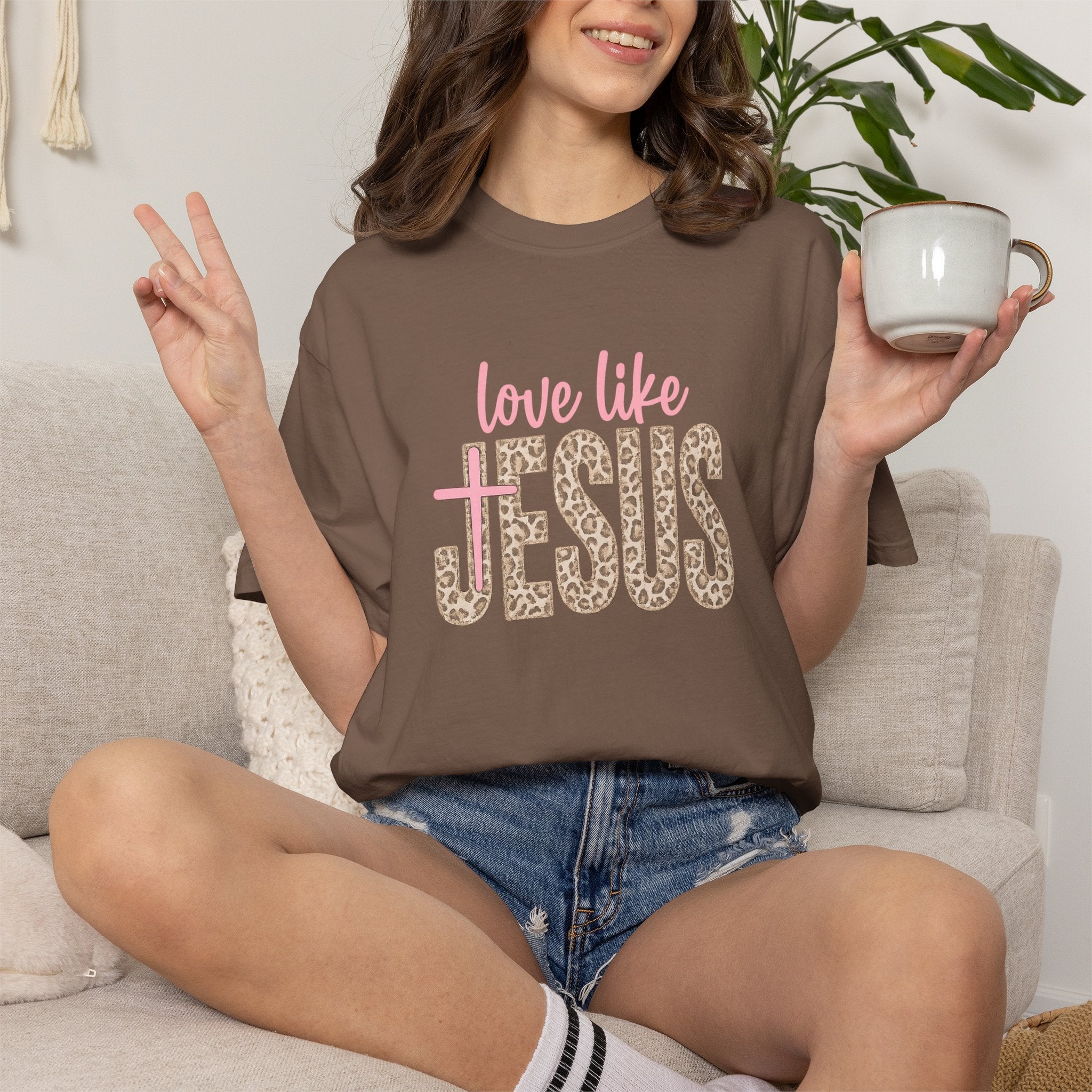 Love Like Jesus Leopard Graphic T-Shirt