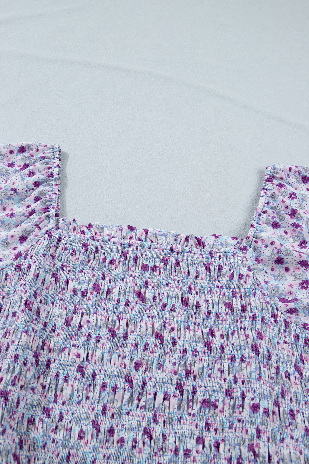 Purple Plus Size Floral Print Square Neck Smocked Maxi Dress