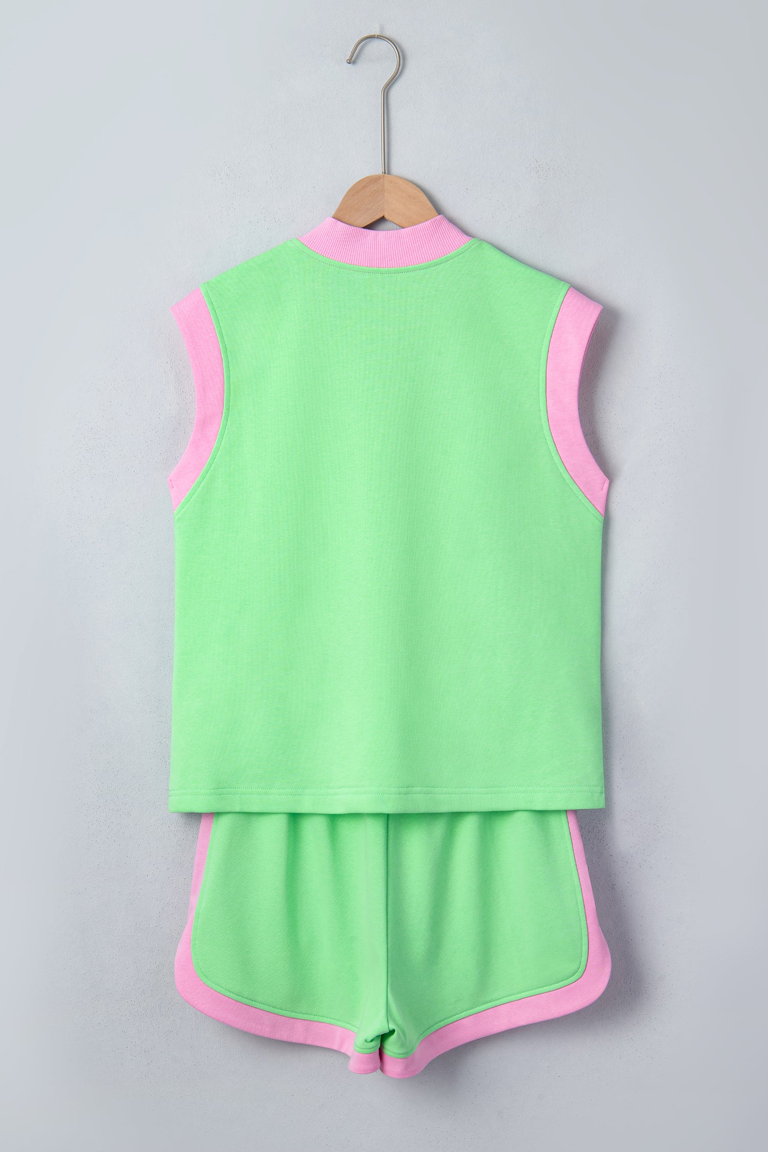 Green Color Block Accent Half Zip Top Two Piece Set