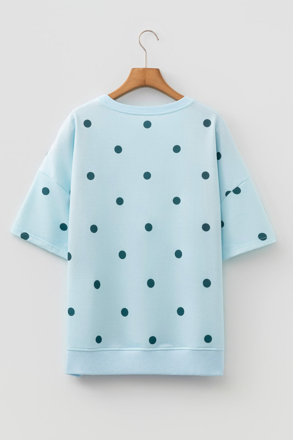 Sky Blue Polka Dot Print Crossed Seam Detail Oversize Top