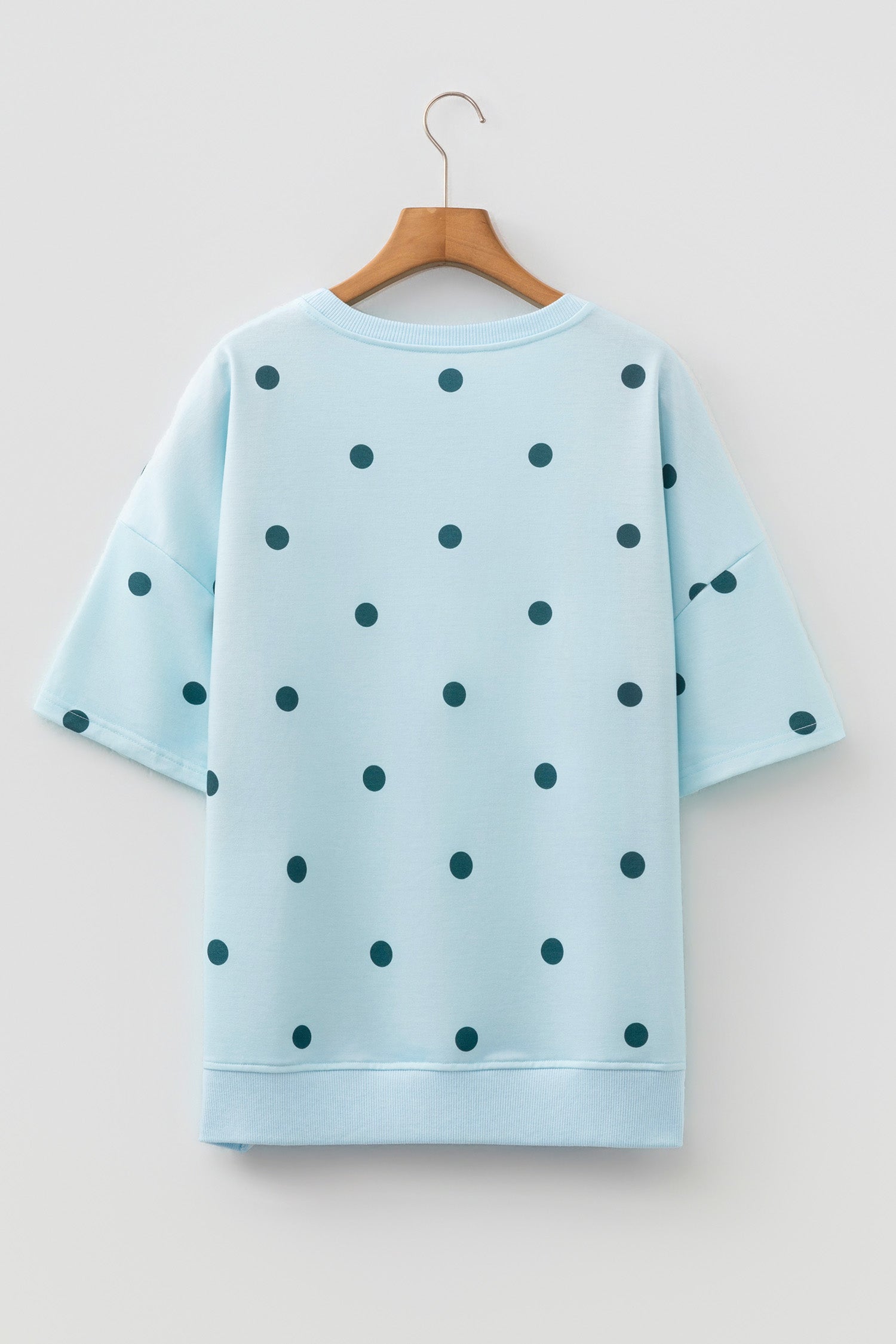 Sky Blue Polka Dot Print Crossed Seam Detail Oversize Top