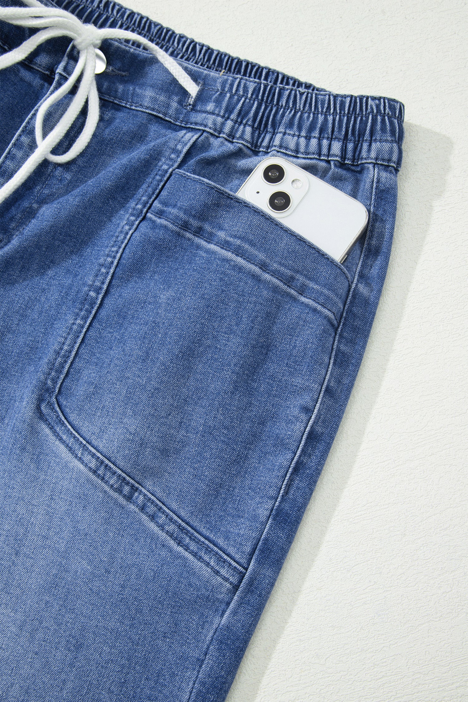 Ashleigh Blue Drawstring Waist Ankle Length Casual Jeans Pocket Detail Denim Pants