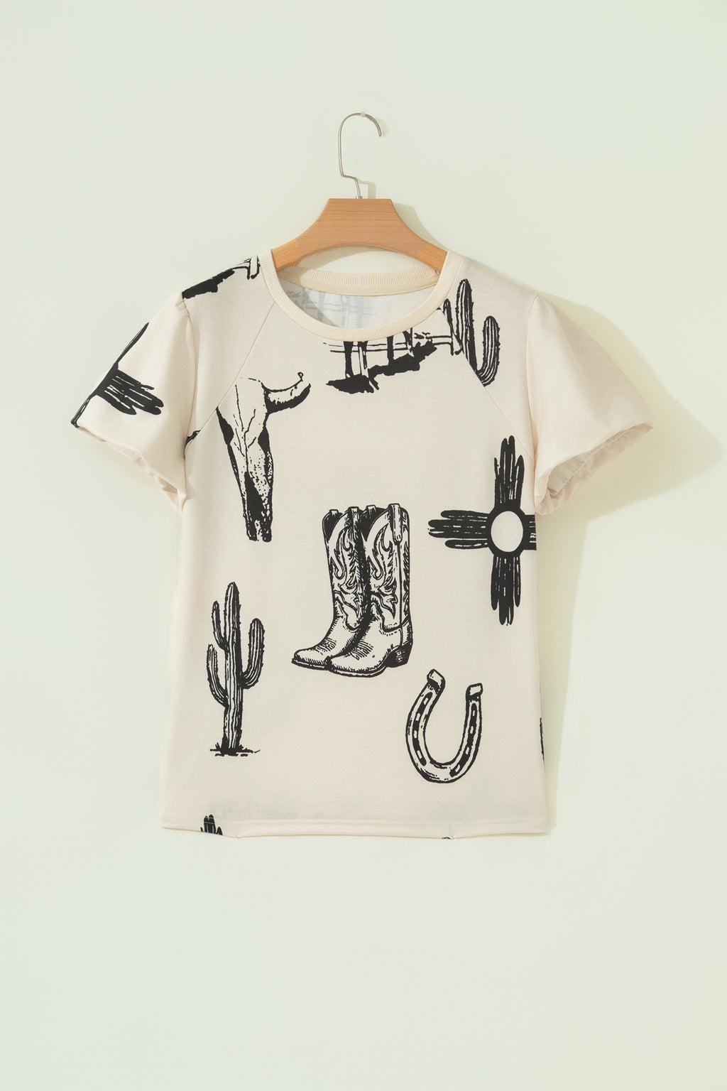 Beige Retro Western Print Top
