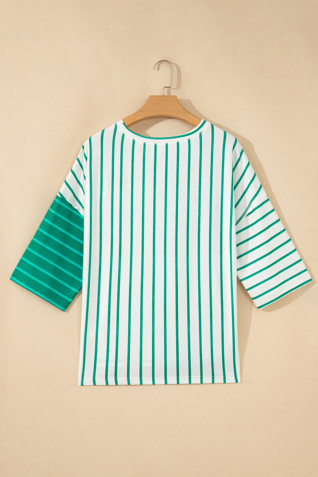 Stripe Colorblock 3/4 Sleeve Loose Top
