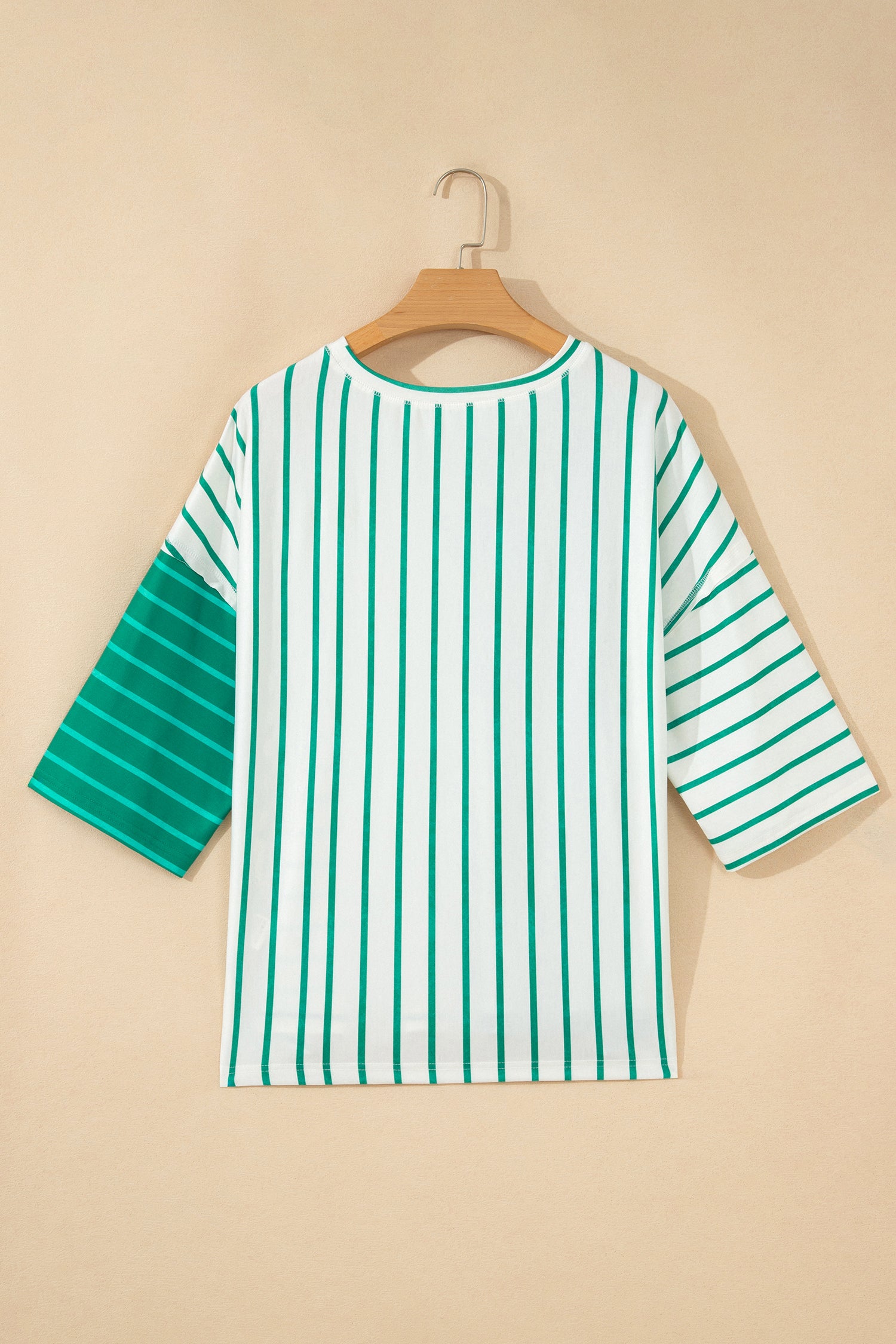 Stripe Colorblock 3/4 Sleeve Loose Top