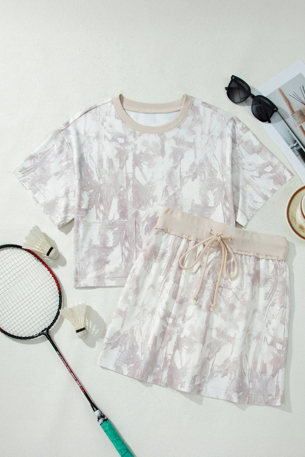 Gray Woodland Camo Print Raw Edge Cropped Set