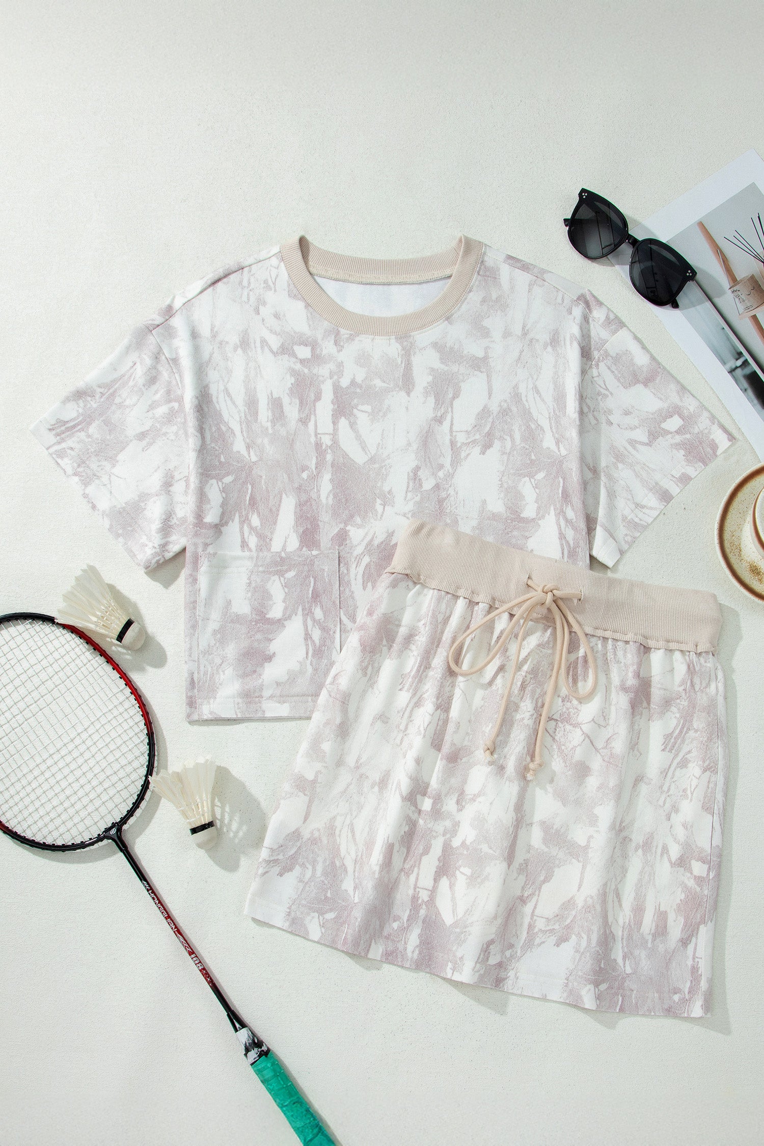 Gray Woodland Camo Print Raw Edge Cropped Set
