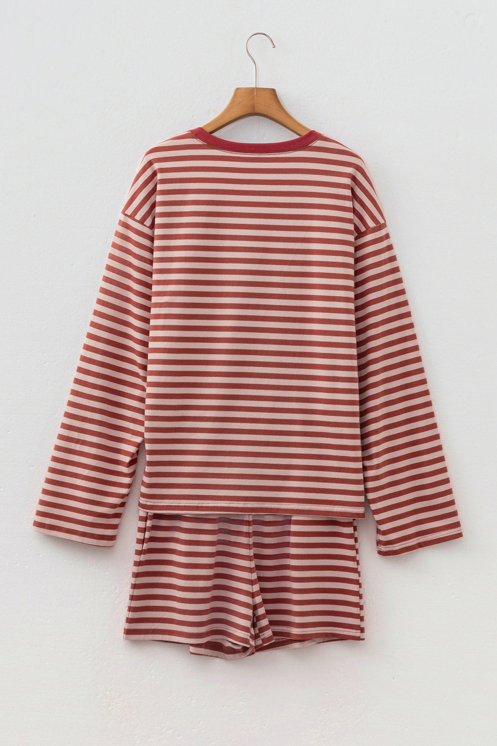 Stripe Relaxed Long Sleeve Top Contrast Elastic Waistband Two Piece Set