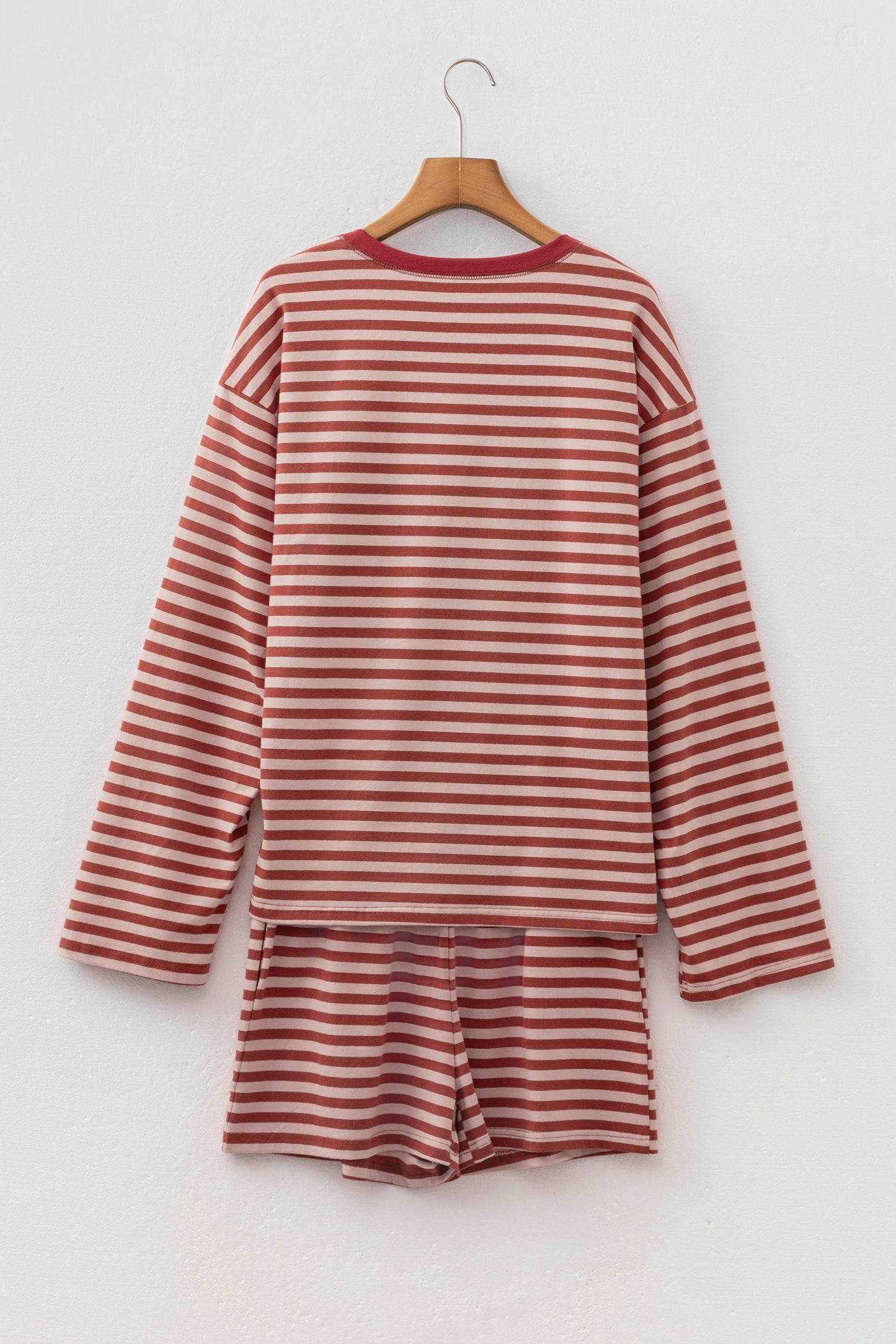 Stripe Relaxed Long Sleeve Top Contrast Elastic Waistband Two Piece Set