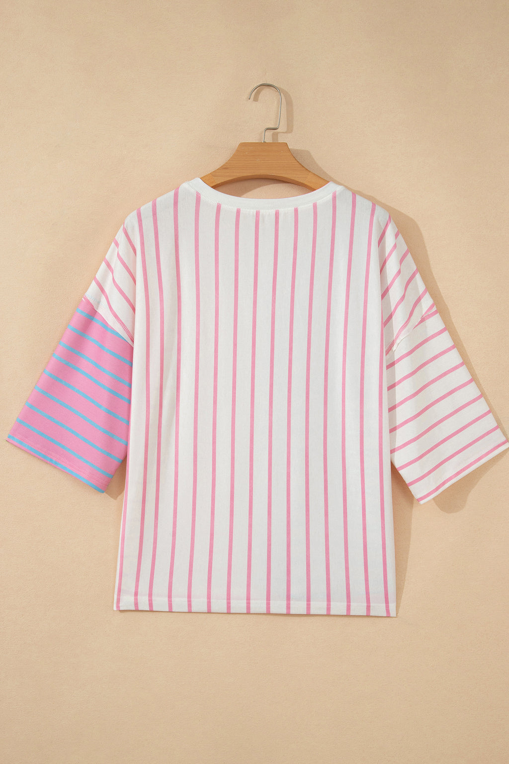 Stripe Colorblock 3/4 Sleeve Loose Top