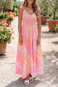 Spaghetti Strap Floral Shirred High Waist Dress