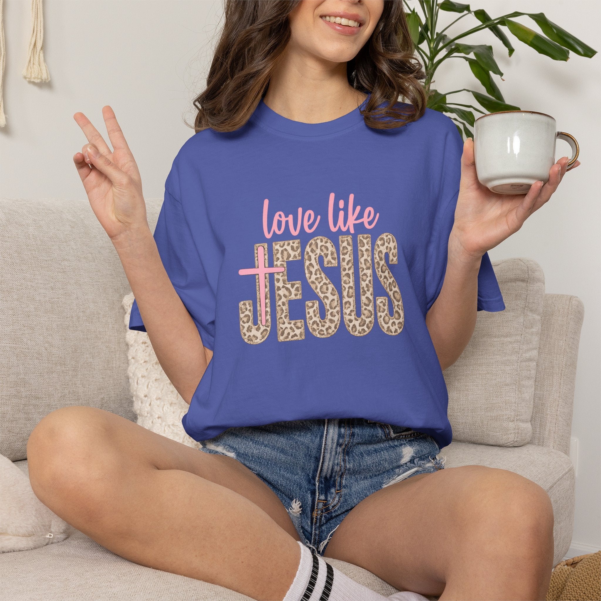 Love Like Jesus Leopard Graphic T-Shirt