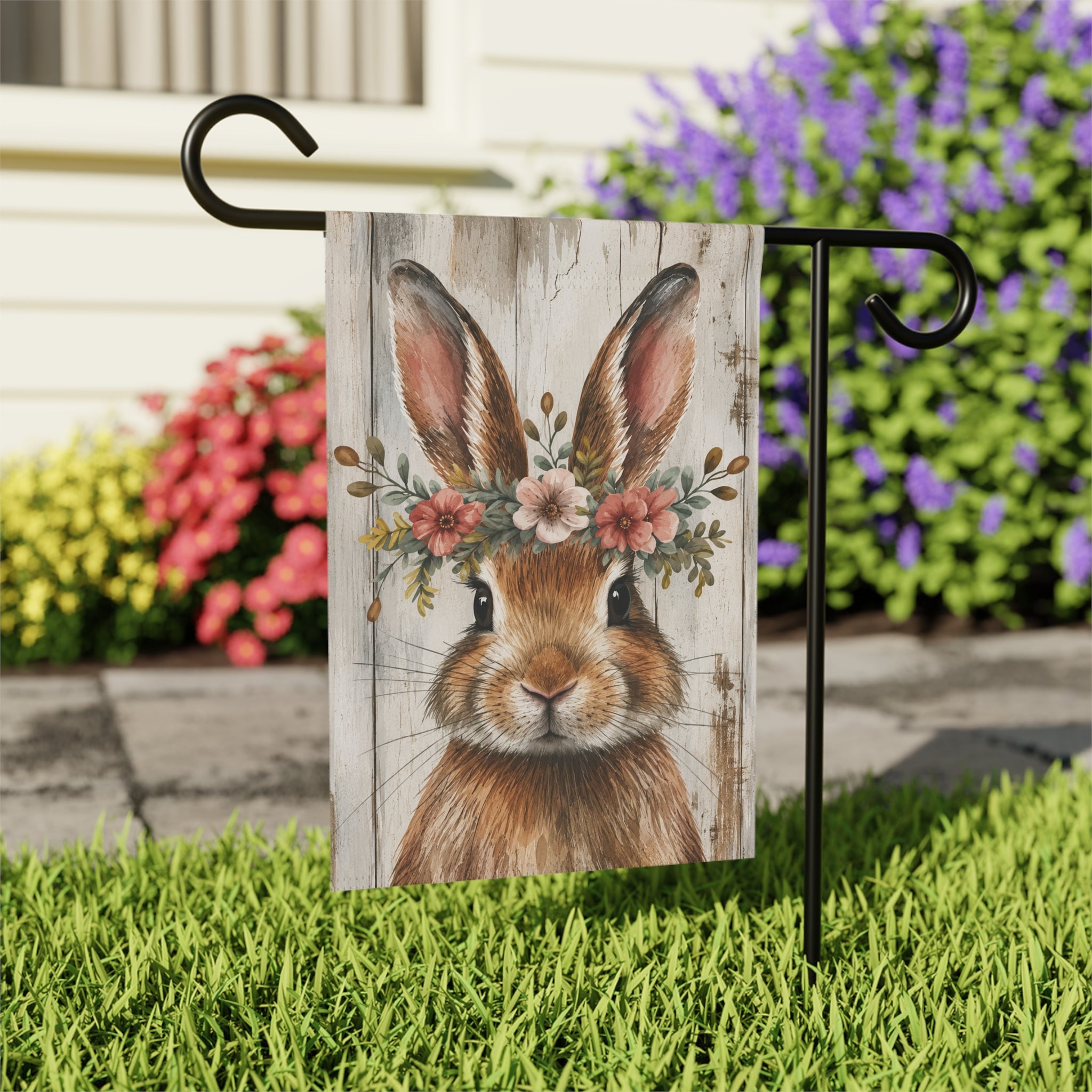 Floral Halo Bunny Garden Flag