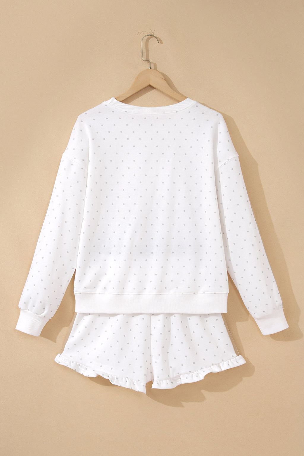 White Polka Dot Print Side Stripe Two Piece Set