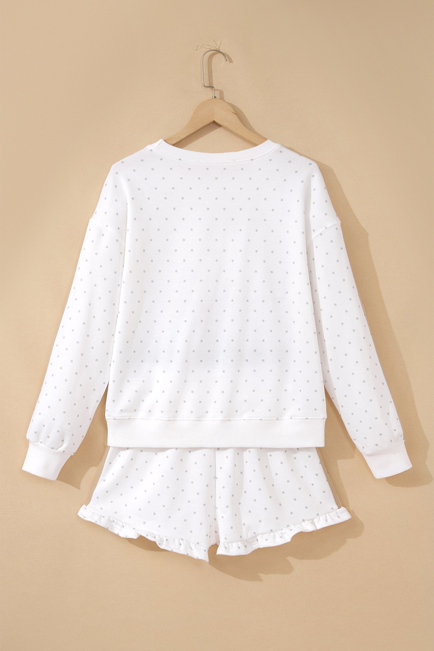 White Polka Dot Print Side Stripe Two Piece Set