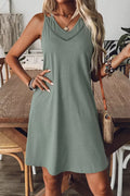 Green Lace Detail V Neck Sleeveless Dress