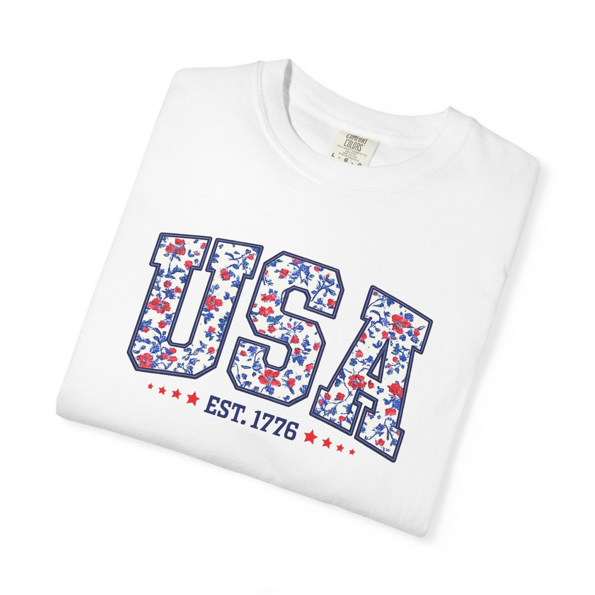 USA Floral Patriotic T-Shirt — EST. 1776