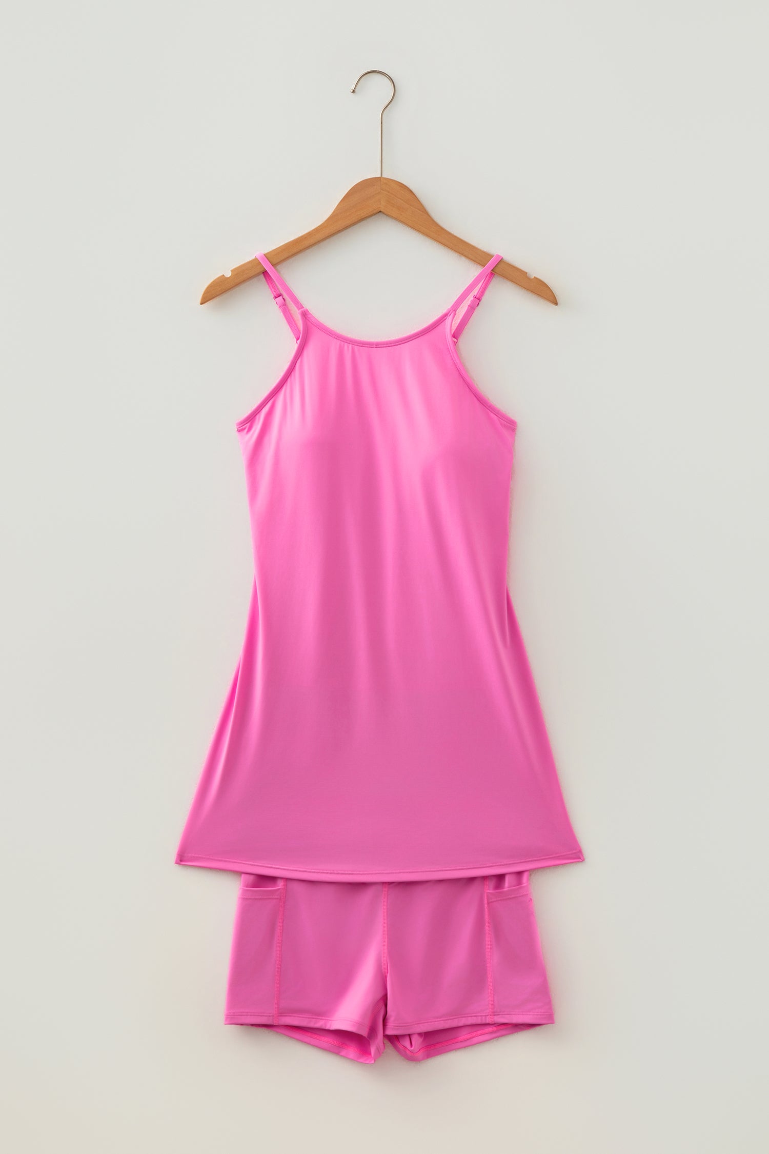 Solid Color Tunic Tank Dress With Shorts