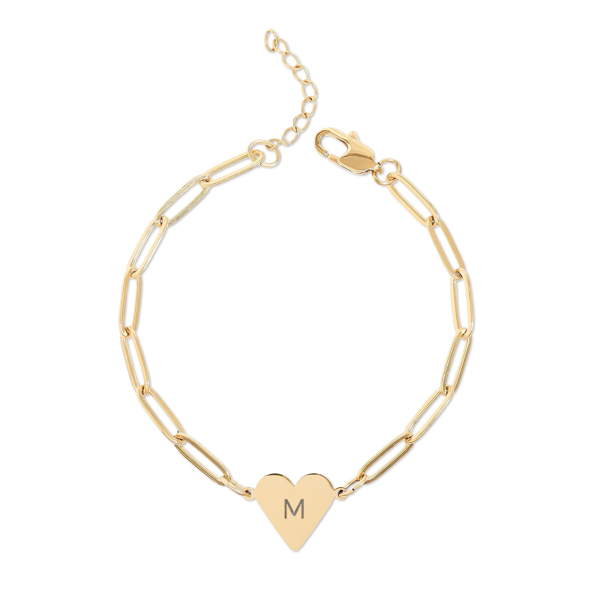 Engravable Paperclip Heart Bracelet – Personalized Initial Heart Chain