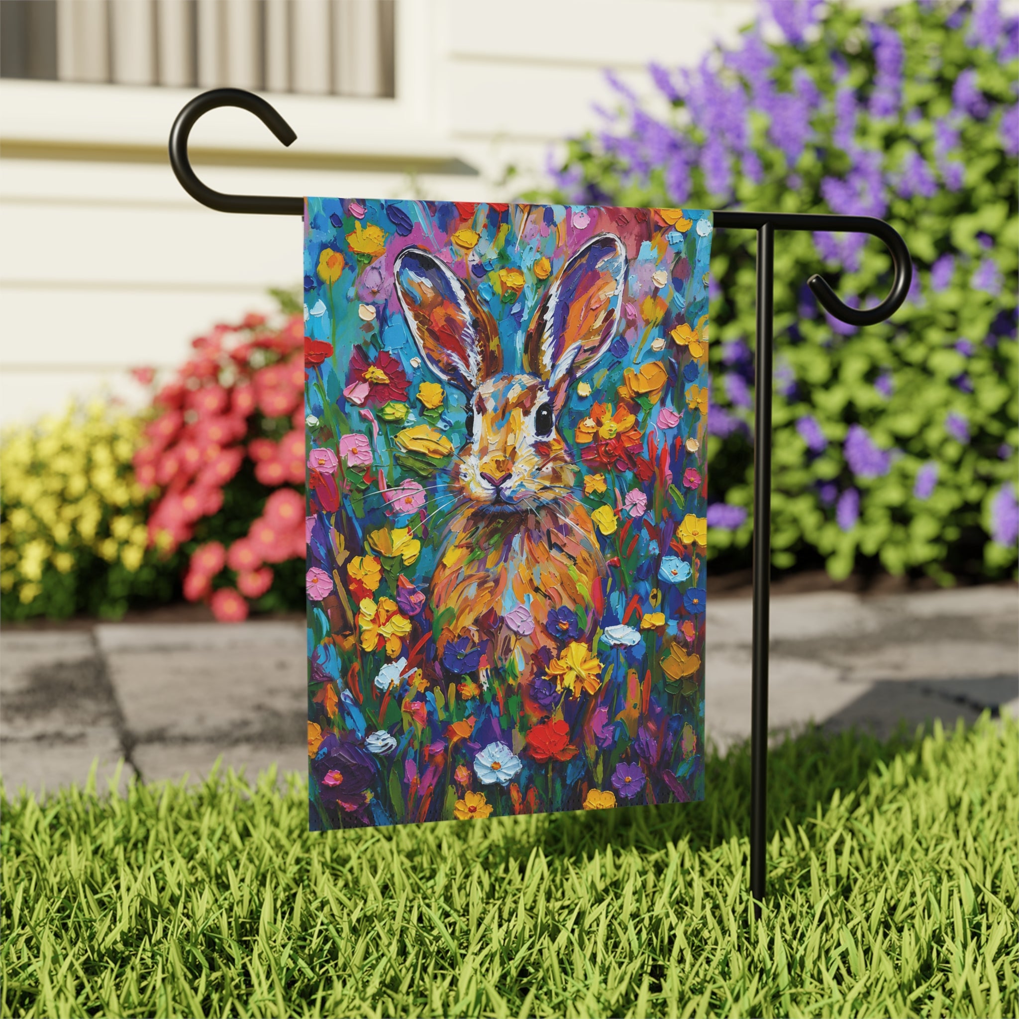Colorful Floral Rabbit Garden Flag